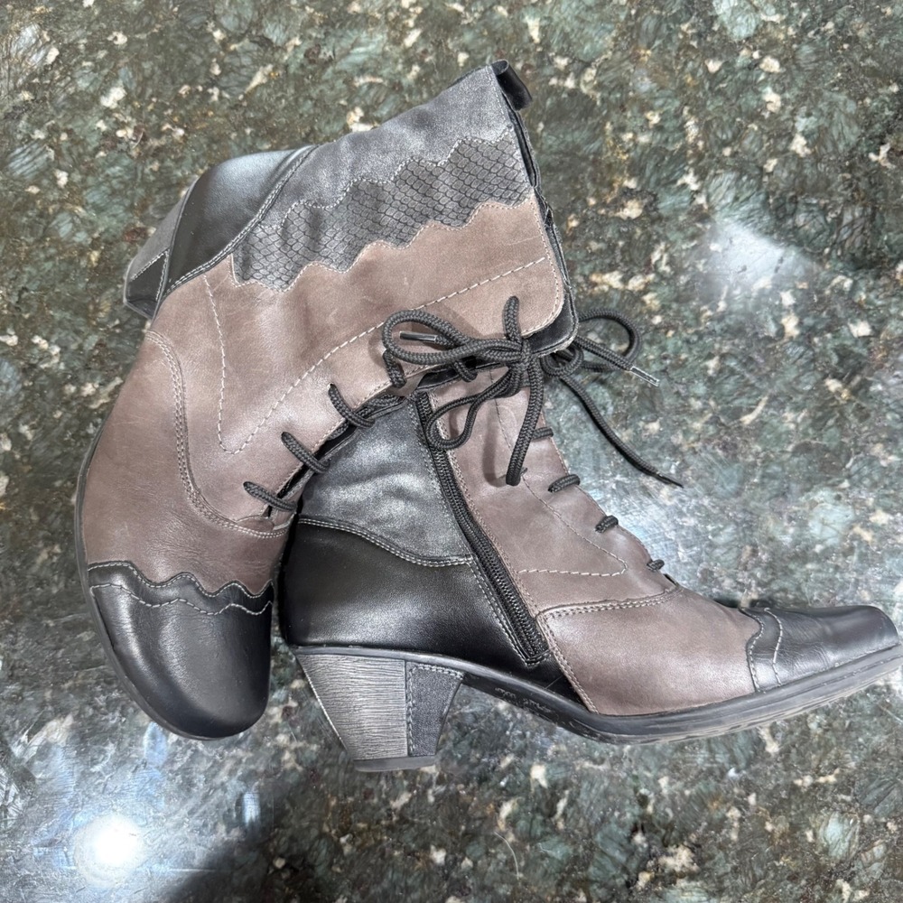 Lace Up Ankle Boots Leather Booties Snakeskin Metallic Brown Gray Black Women 40 - Picture 9 of 9
